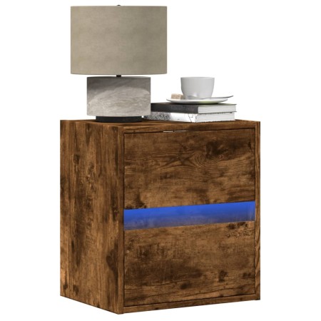 Wall-mounted bedside tables with LED lights 2 units smoked oak by , Nightstands - Ref: Foro24-3307970, Price: 98,17 €, Discou...