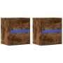 Wall-mounted bedside tables with LED lights 2 units smoked oak by , Nightstands - Ref: Foro24-3307970, Price: 98,17 €, Discou...