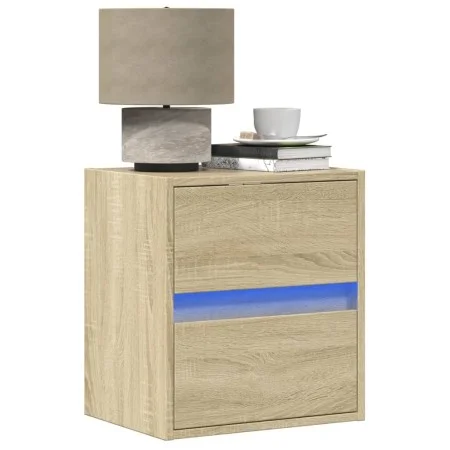 Wall-mounted bedside tables with LED lights, 2 units Sonoma oak by , Nightstands - Ref: Foro24-3307966, Price: 91,60 €, Disco...