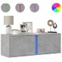 Wall-mounted TV stand with LED lights in concrete gray, 100x31x35 cm. by , TV Furniture - Ref: Foro24-852267, Price: 68,03 €,...