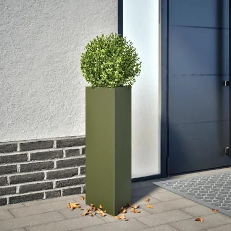 Jardinera triangular acero verde oliva 30x26x75 cm by , Pots and planters - Ref: Foro24-851149, Price: 62,64 €, Discount: %
