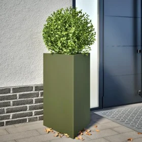 Jardinera triangular acero verde oliva 50x43x75 cm von , Töpfe und Pflanzgefäße - Ref: Foro24-851177, Preis: 84,55 €, Rabatt: %