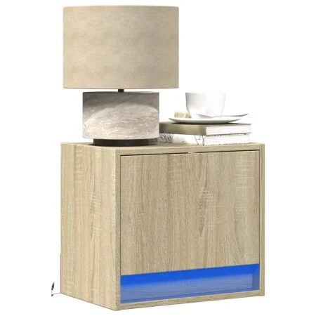 Wall-mounted bedside table with LED lights Sonoma oak by , Nightstands - Ref: Foro24-852079, Price: 28,74 €, Discount: %