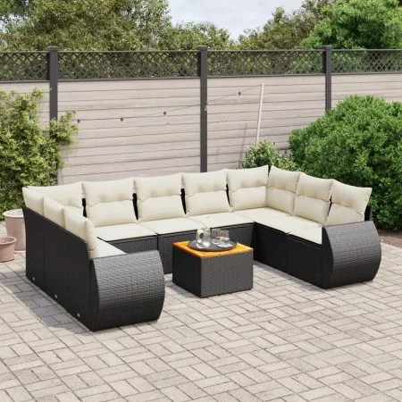 Garden sofa set 10 pieces with black synthetic rattan cushions by , Garden sets - Ref: Foro24-3257477, Price: 610,52 €, Disco...