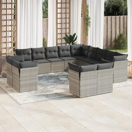 Set of garden sofas with 13 pieces of gray synthetic rattan cushions by , Garden sets - Ref: Foro24-3218552, Price: 986,82 €,...