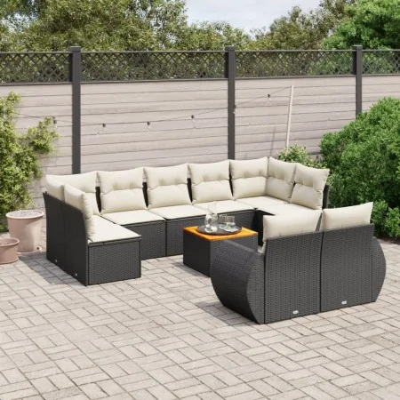 Gartensofa-Set, 10-teilig, mit schwarzen Kissen und synthetischem Rattan. von , Gartensets - Ref: Foro24-3257484, Preis: 610,...