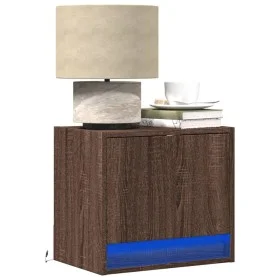 Wall-mounted bedside table with LED lights in brown oak by , Nightstands - Ref: Foro24-852087, Price: 29,55 €, Discount: %