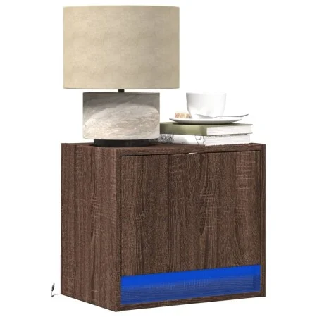 Wall-mounted bedside table with LED lights in brown oak by , Nightstands - Ref: Foro24-852087, Price: 29,55 €, Discount: %