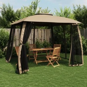 Double-roof gazebo with taupe steel mesh walls 2.93x2.93 m by , Tents and gazebos - Ref: Foro24-368450, Price: 234,14 €, Disc...
