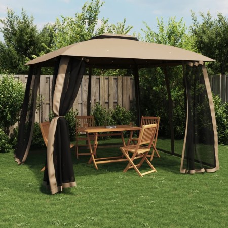 Double-roof gazebo with taupe steel mesh walls 2.93x2.93 m by , Tents and gazebos - Ref: Foro24-368450, Price: 243,77 €, Disc...