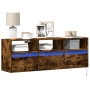 Mueble de TV de pared con luces LED roble ahumado 130x31x45 cm de , Muebles TV - Ref: Foro24-852345, Precio: 101,36 €, Descue...