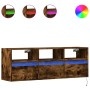 Mueble de TV de pared con luces LED roble ahumado 130x31x45 cm de , Muebles TV - Ref: Foro24-852345, Precio: 101,36 €, Descue...