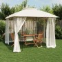 Double-roof gazebo with cream steel mesh walls, 2.94x2.94 m by , Tents and gazebos - Ref: Foro24-368454, Price: 288,69 €, Dis...