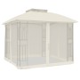 Double-roof gazebo with cream steel mesh walls, 2.94x2.94 m by , Tents and gazebos - Ref: Foro24-368454, Price: 288,69 €, Dis...