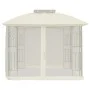 Double-roof gazebo with cream steel mesh walls, 2.94x2.94 m by , Tents and gazebos - Ref: Foro24-368454, Price: 284,86 €, Dis...