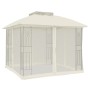 Double-roof gazebo with cream steel mesh walls, 2.94x2.94 m by , Tents and gazebos - Ref: Foro24-368454, Price: 288,69 €, Dis...