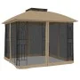 Double-roofed gazebo with taupe steel mesh walls, 2.94x2.94 m by , Tents and gazebos - Ref: Foro24-368456, Price: 281,20 €, D...