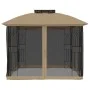 Double-roofed gazebo with taupe steel mesh walls, 2.94x2.94 m by , Tents and gazebos - Ref: Foro24-368456, Price: 281,20 €, D...