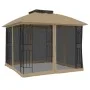 Double-roofed gazebo with taupe steel mesh walls, 2.94x2.94 m by , Tents and gazebos - Ref: Foro24-368456, Price: 281,20 €, D...