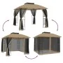 Double-roofed gazebo with taupe steel mesh walls, 2.94x2.94 m by , Tents and gazebos - Ref: Foro24-368456, Price: 281,20 €, D...