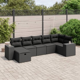 Set de comedor de jardín 7 pzas y cojines ratán sintético negro de , Conjuntos de jardín - Ref: Foro24-3264451, Precio: 484,3...