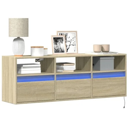 Wand-TV-Möbel mit LED-Lichtern in Sonoma-Eiche 130x31x45 cm. von , TV-Möbel - Ref: Foro24-852343, Preis: 96,58 €, Rabatt: %