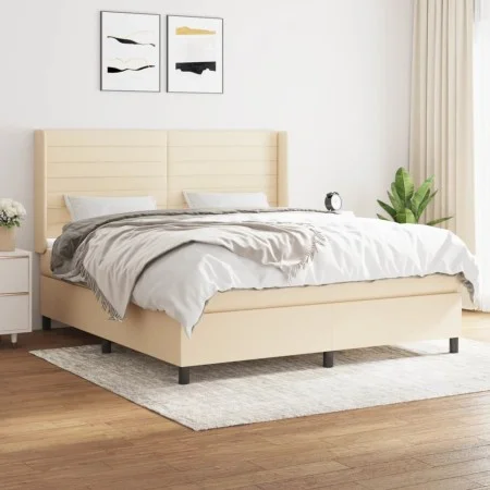 Box spring bed with cream-colored fabric mattress 160x200 cm by , Beds and slatted bases - Ref: Foro24-3131526, Price: 589,61...