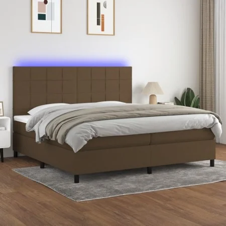 Cama box spring colchón luces LED tela marrón oscuro 200x200 cm de , Camas y somieres - Ref: Foro24-3134904, Precio: 650,94 €...
