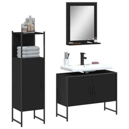 Set de muebles de baño 3 piezas madera contrachapada negro de , Muebles de baño - Ref: Foro24-3214349, Precio: 151,43 €, Desc...