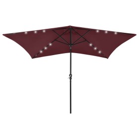 Regenschirm mit LED und burgunderroter Stahlstange 2x3 m von vidaXL, Sonnenschirme - Ref: Foro24-313790, Preis: 66,86 €, Raba...