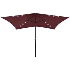 Regenschirm mit LED und burgunderroter Stahlstange 2x3 m von vidaXL, Sonnenschirme - Ref: Foro24-313790, Preis: 65,92 €, Raba...