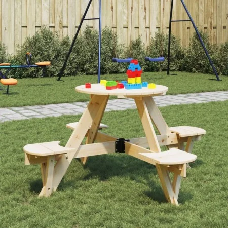 Mesa de picnic para 4 niños agujero para sombrilla madera abeto de , Mesas de jardín - Ref: Foro24-4008987, Precio: 92,38 €, ...