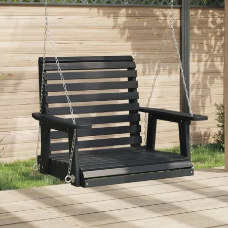 Garden swing chair with black fir wood and metal chains. by , Garden rockers - Ref: Foro24-4008980, Price: 124,88 €, Discount: %
