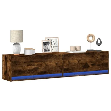 Wall-mounted TV unit with LED smoked oak 180x31x38 cm by , TV Furniture - Ref: Foro24-3307951, Price: 129,23 €, Discount: %