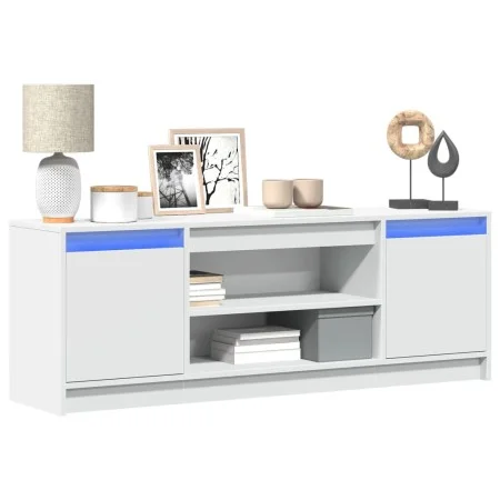 TV stand with LED lights, engineered wood, white, 139.5x34x50 cm by , TV Furniture - Ref: Foro24-852194, Price: 99,33 €, Disc...