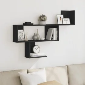 Engineered wood black wall shelf 100x15x70 cm by , Shelves and shelves - Ref: Foro24-853192, Price: 40,62 €, Discount: %