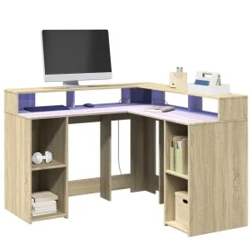 Schreibtisch mit LED-Beleuchtung, Eichenholz in Sonoma-Optik, 130x130x91 cm. von , Schreibtische - Ref: Foro24-3309449, Preis...