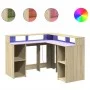 Escritorio con LED madera ingeniería roble Sonoma 130x130x91 cm de , Escritorios - Ref: Foro24-3309449, Precio: 201,71 €, Des...