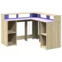 Escritorio con LED madera ingeniería roble Sonoma 130x130x91 cm de , Escritorios - Ref: Foro24-3309449, Precio: 201,71 €, Des...