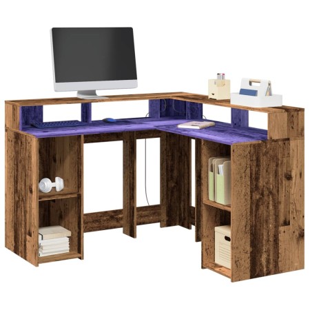 Escritorio con LED madera ingeniería envejecida 130x130x91 cm by , Desks - Ref: Foro24-3309454, Price: 208,48 €, Discount: %