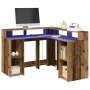 Escritorio con LED madera ingeniería envejecida 130x130x91 cm by , Desks - Ref: Foro24-3309454, Price: 205,20 €, Discount: %