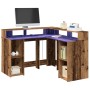 Schreibtisch mit LED-Beleuchtung, Holz in verwitterter Ingenieurstechnik, 130x130x91 cm. von , Schreibtische - Ref: Foro24-33...