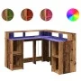 Escritorio con LED madera ingeniería envejecida 130x130x91 cm by , Desks - Ref: Foro24-3309454, Price: 205,20 €, Discount: %