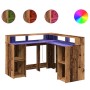 Schreibtisch mit LED-Beleuchtung, Holz in verwitterter Ingenieurstechnik, 130x130x91 cm. von , Schreibtische - Ref: Foro24-33...