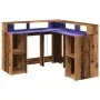 Escritorio con LED madera ingeniería envejecida 130x130x91 cm by , Desks - Ref: Foro24-3309454, Price: 205,20 €, Discount: %