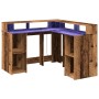 Escritorio con LED madera ingeniería envejecida 130x130x91 cm by , Desks - Ref: Foro24-3309454, Price: 208,48 €, Discount: %