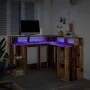 Escritorio con LED madera ingeniería envejecida 130x130x91 cm by , Desks - Ref: Foro24-3309454, Price: 205,20 €, Discount: %