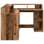 Schreibtisch mit LED-Beleuchtung, Holz in verwitterter Ingenieurstechnik, 130x130x91 cm. von , Schreibtische - Ref: Foro24-33...