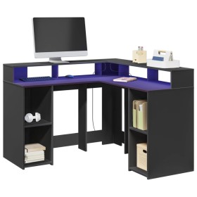 Engineered wood black desk with LED light 130x130x91 cm by , Desks - Ref: Foro24-3309448, Price: 260,39 €, Discount: %