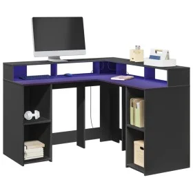 Engineered wood black desk with LED light 130x130x91 cm by , Desks - Ref: Foro24-3309448, Price: 255,79 €, Discount: %